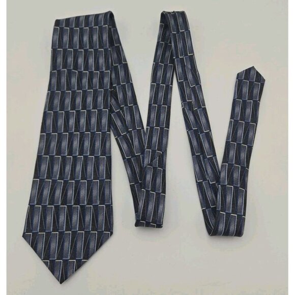 Pronto Uomo Mens Designer Tie 100% Silk Blue Silver Necktie 4 inch Wide Long - Picture 3 of 5